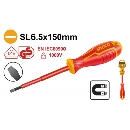 DESTORNILLADOR PALETA AISLADO 1000V SL6.5�150MM Cr-V INGCO HISD816150