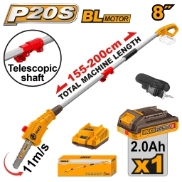 MOTOSIERRA DE ALTURA A BATERIA 20V 8 CON BATERIA 2.0AH + CARGADOR + ACCESORIOS INGCO PSLI20281