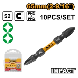SET X10 PUNTAS IMPACTO PH2+PH2 65MM IMANTADAS S2 INGCO SDBIM21PH233