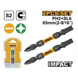 SET X2 PUNTAS IMPACTO PH2+SL6 65MM IMANTADAS S2 INGCO SDBIM72HL665