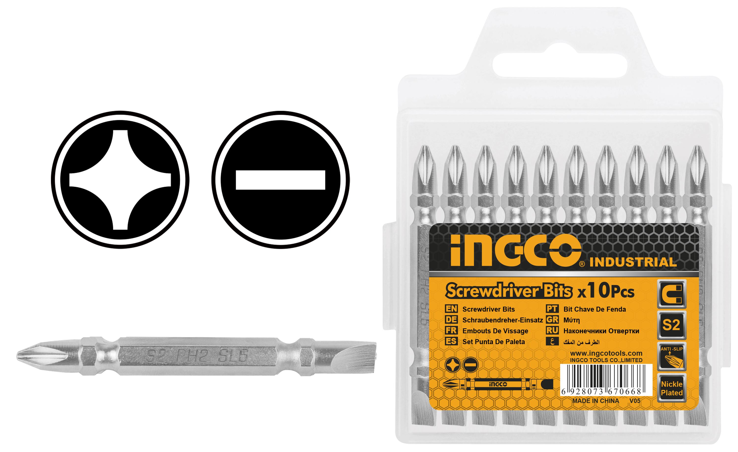 SET X10 PUNTA ATORNILLADOR CHATA PH2+ SL6.0X1.0 65MM INGCO SDB21HL133