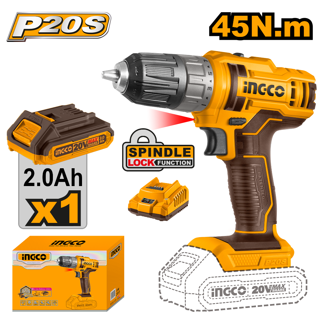 ATORNILLADOR A BATERIA 20V P20S C 1 BATERIA Y CARGADOR INGCO CDLI200518