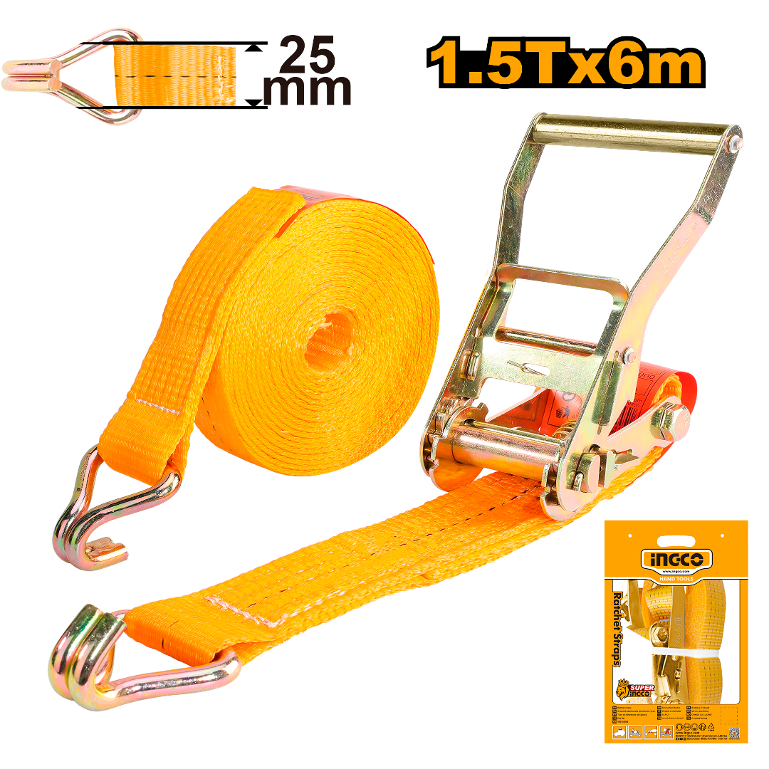 CINTA CATRACA SUJECION INGCO 1.5 TON 25MM 6M HRSP262